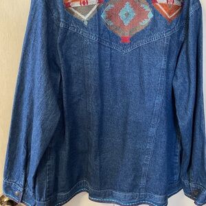 Denim Jacket with Southwestern Embroidery